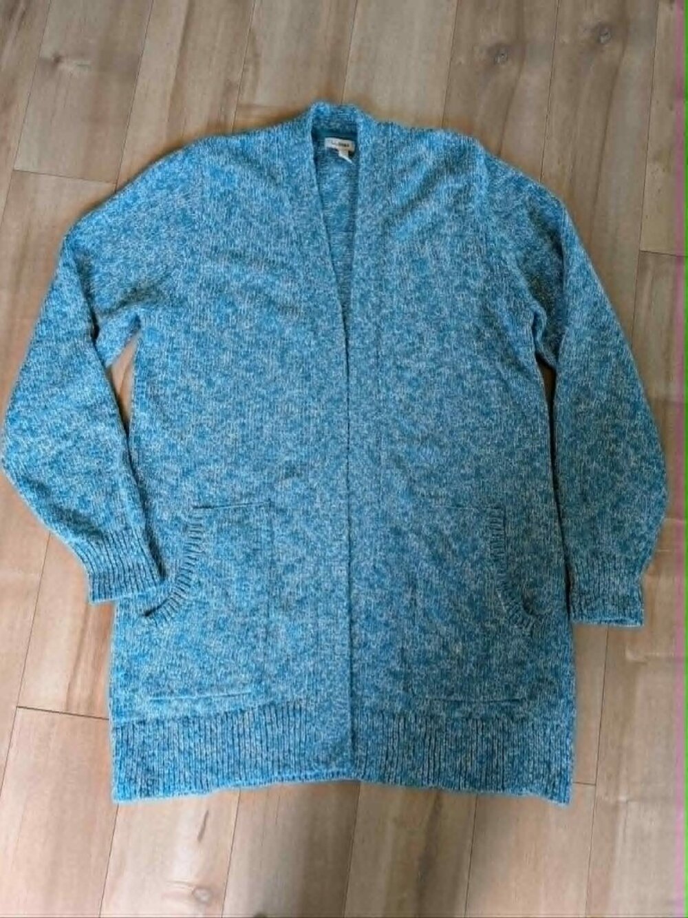 L.L.Bean Marled Blue Open Front Cotton Cardigan Sweater M